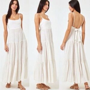 L*Space Cream Smocked Backless Maxi Sundress